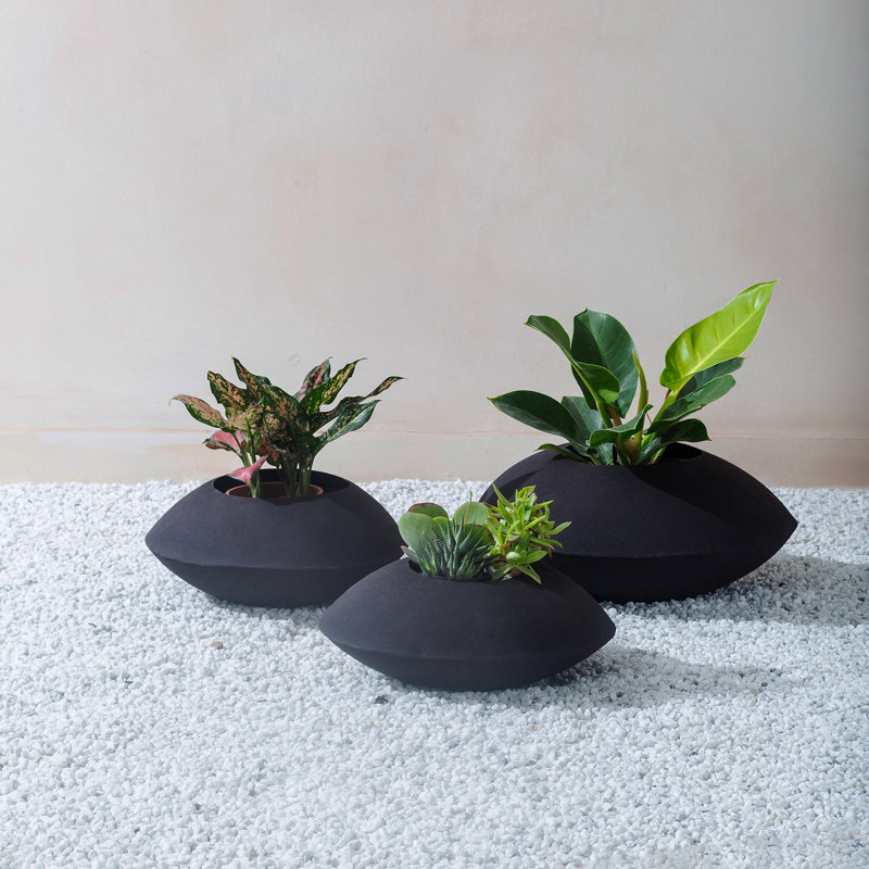 Ensemble de 3 pots à fleurs en métal faits à la main de couleur gris anthracite Mocha - ensemble de 3 (petit, moyen, grand) avec drainage