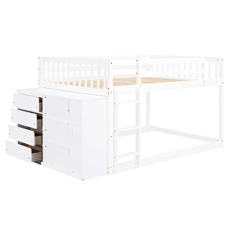 Lit superposé double blanc avec construction solide et rangement fonctionnel en bois de pin blanc, Lit double, Blanc