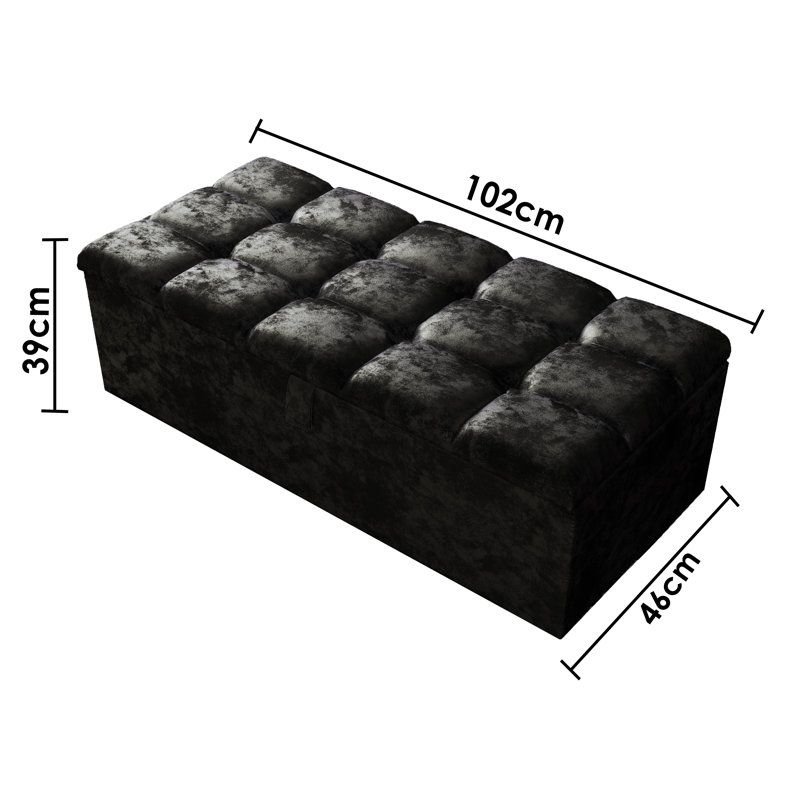 Alaxander 102cm Wide Rectangle Geometric Standard Ottoman with Storage, Black