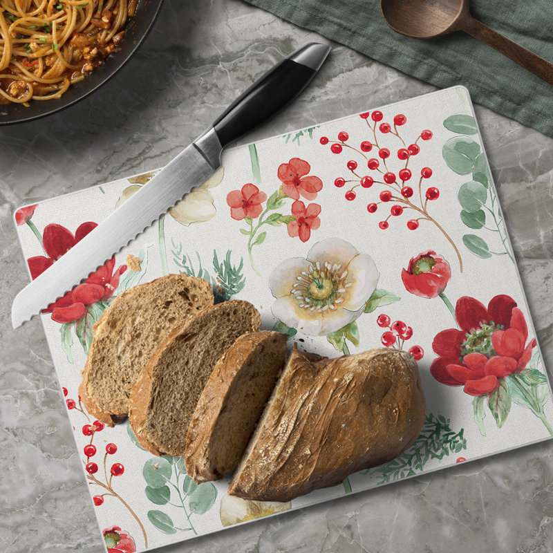 Floral Traditions Rectangular Glass Cutting Board 10" x 8"