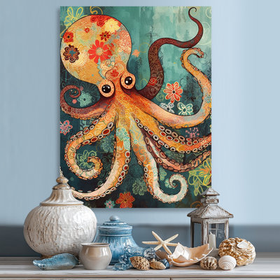 Flowerful Octopus Deep Sea Boho Vintage - Octopus/Squid Animal Wall Art