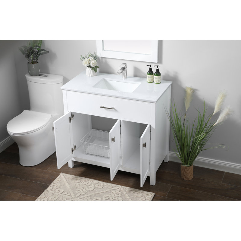 Harrison 36'' Single Bathroom Vanity with Engineered Marble Top, White