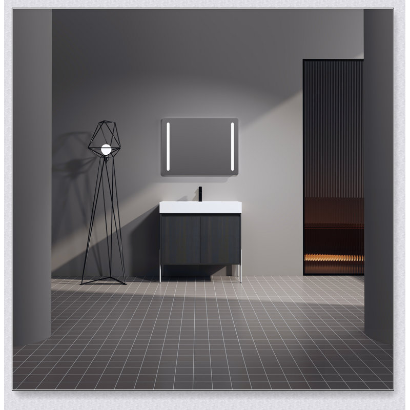 Meuble-lavabo autoportant avec lavabo en résine, armoire de rangement avec portes à fermeture douce (ensemble KD), 36"