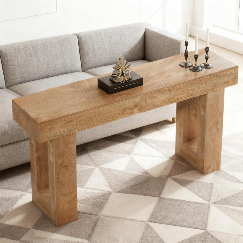 Console en bois, table d'appoint, table de salon rectangulaire derrière le canapé, Naturel