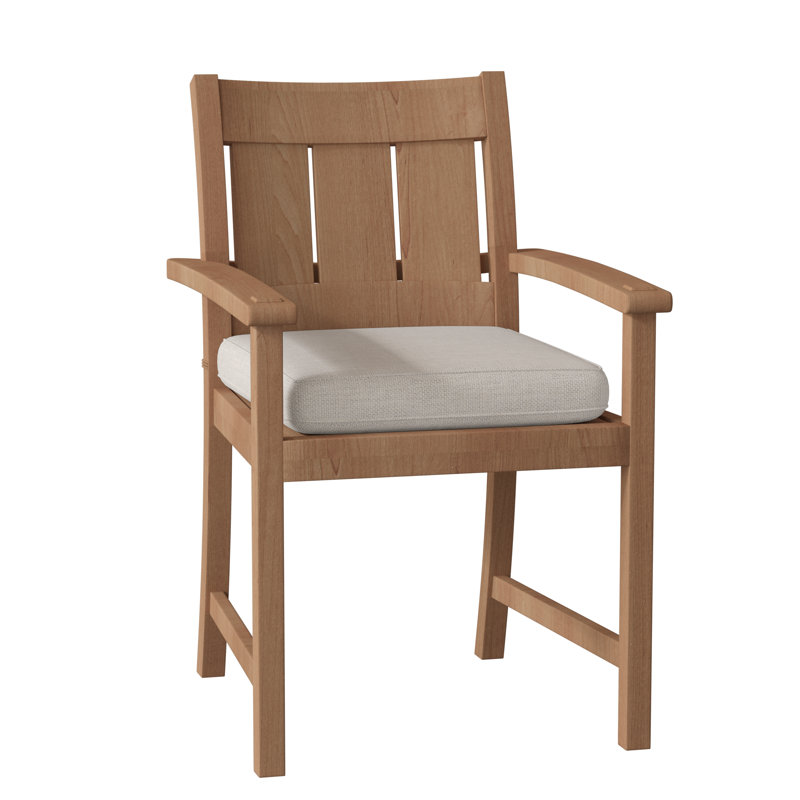 Croquet Teak Patio Dining Armchair with Cushions, Natural Teak, Welt, Bali Pearl