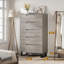 Commode 5 tiroirs en bois blanc, commode verticale haute 50 po pour chambre à coucher, salon, couloir-1132187281