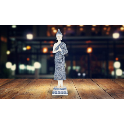 14.25"H Blue and White Buddha Praying Figurine