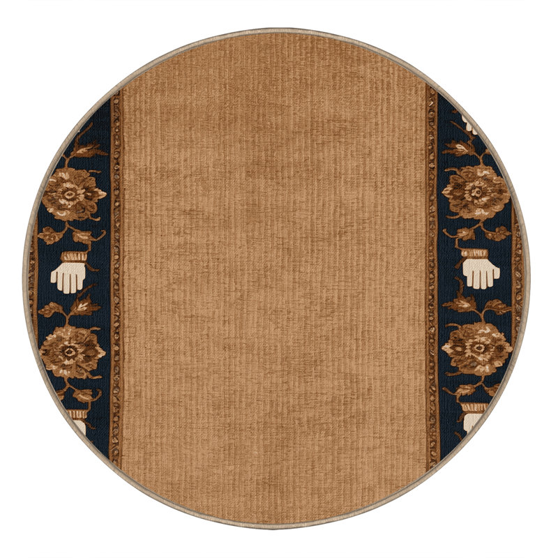 Machine Washable French Brown Area Rug, Round 4'