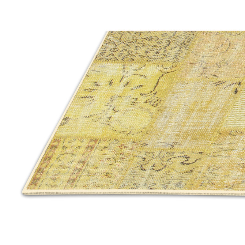 Jaune traditionnel/Tapis décoratif noir, Rectangle 3 pi x 5 pi
