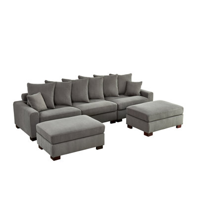 Modular Sectional Couch In Grey Corduroy, 5 Seater Oversized Convertible L & U Shaped With Contemporary High Foam Cushions Corduroy Sectional, Fascinating