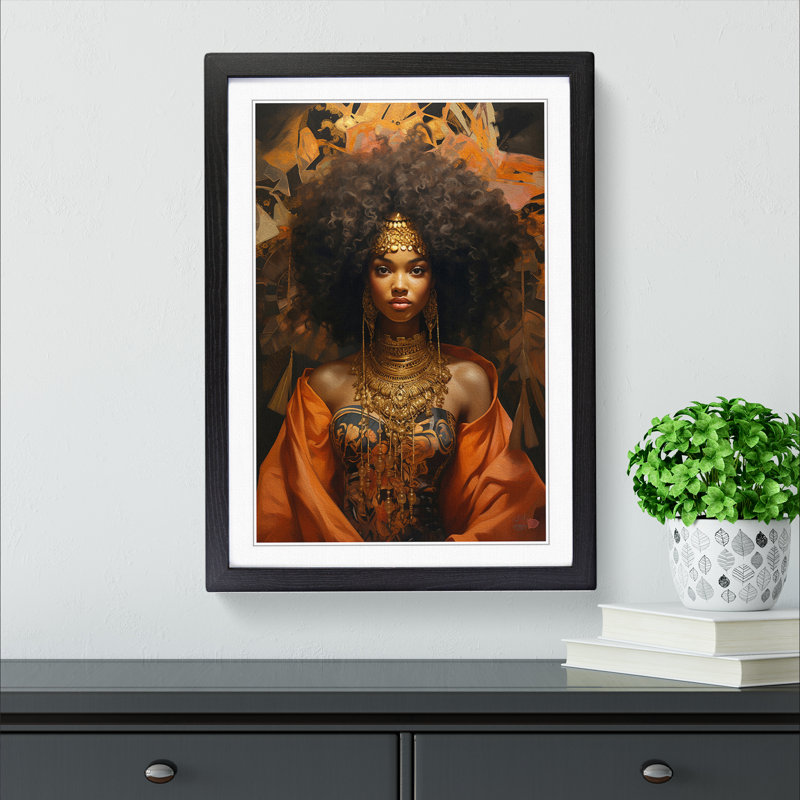 African Woman Baroque Art - Framed Print, 64cm H x 46cm W x 2cm D, Black Framed
