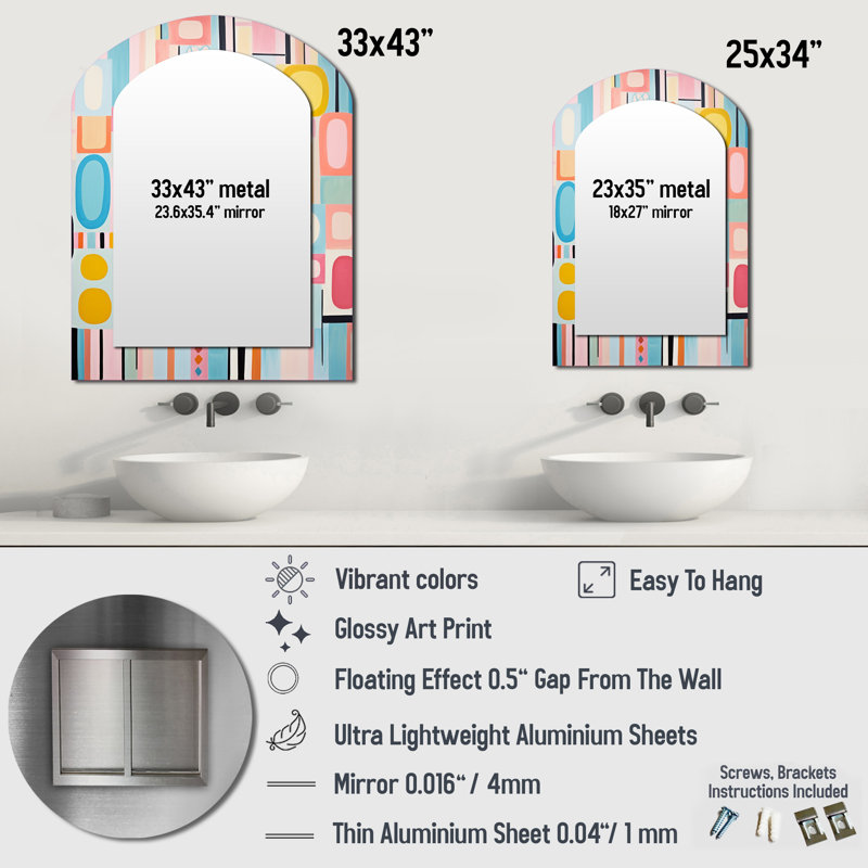 Miroir mural rose Mid-Century, 43 po x 33 po