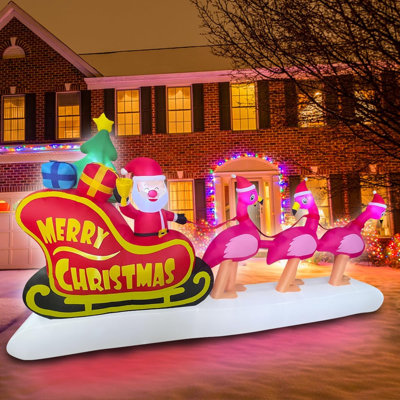 10FT Long Christmas Inflatable Flamingo Pull Sleigh Take Santa Xmas Decoration,Blow Up build in Lights Decor Indoor Outdoor Christmas Holiday Art Decor Decorations