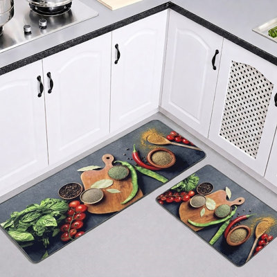Ensemble de tapis de cuisine et de tapis décoratifs avec motif d'herbes fraîches et d'épices, 20 x 32 et 20 x 48 pouces