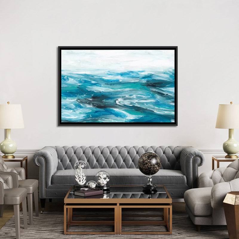 «Oceanic II», impression sur toile, H 40 po x l 60 po x P 1,5 po, Toile avec cadre noir, Blanc