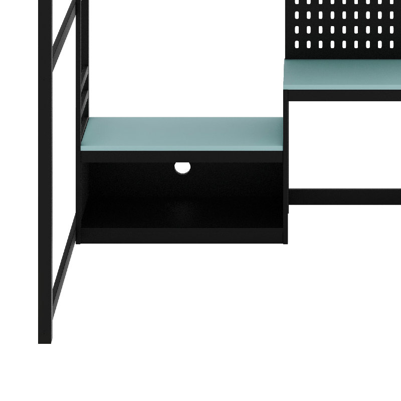 Lit mezzanine en bois avec bureau, Noir / Bleu