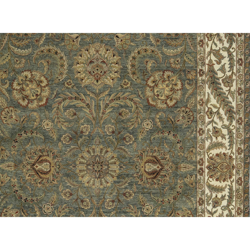 Tapis vert et doré de haute qualité noué à la main