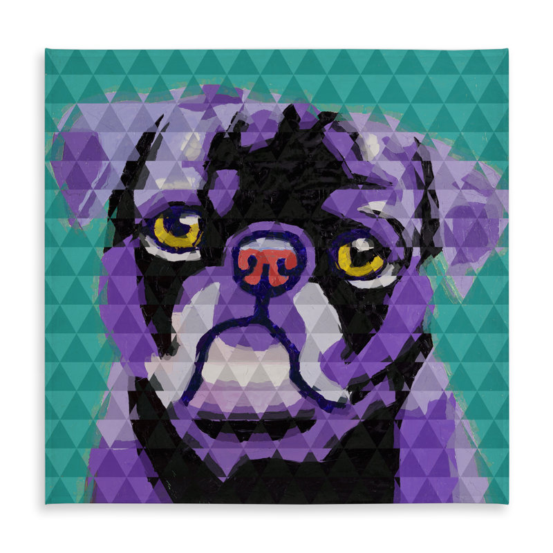 Geometric Pug Tablecloth | Purple Animals Retro Home Decor