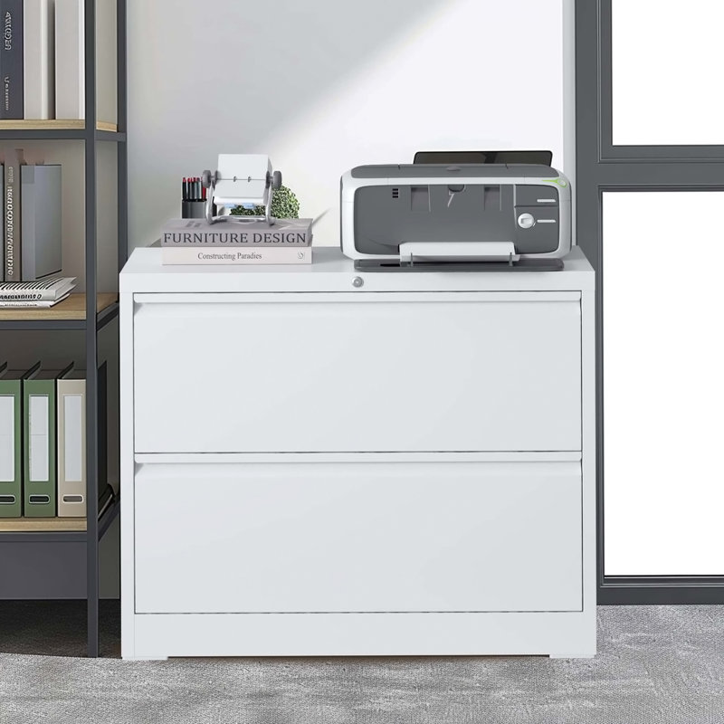 Classeur latéral fonctionnel et sécuritaire à 2 tiroirs pour un rangement efficace à la maison et au bureau, idéal pour plusieurs formats de documents