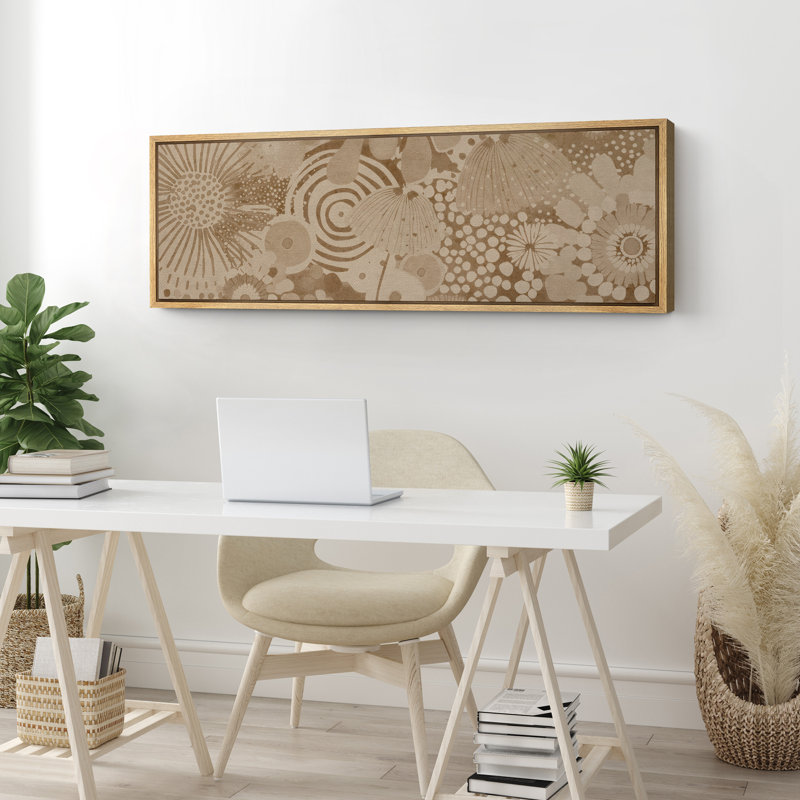 Abstrait beige, botanique, floral, minimaliste, moderne, panoramique, horizontal, boho, décoration murale, H 20 po x l 60 po