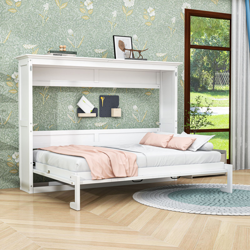 Lit escamotable en bois avec lattes, Blanc