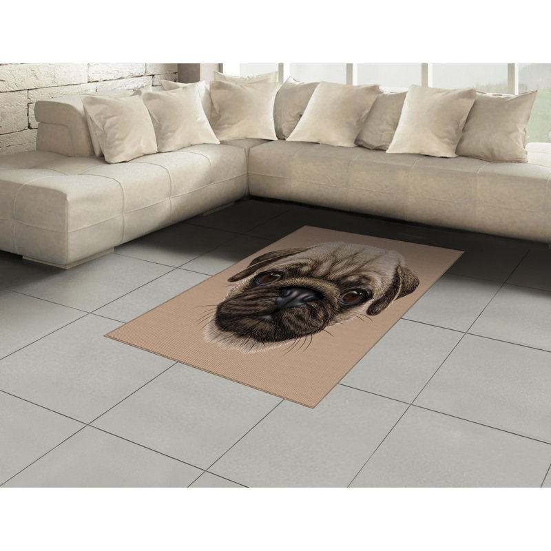 Tapis décoratif à longs fils en fibre de polyester à haute densité Pug, Rectangle 2 pi 7 po x 5 pi