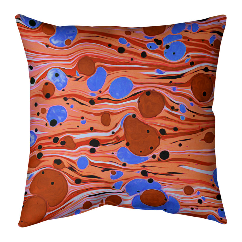Coussin décoratif en lin tourbillons, 14 po x 14 po, Bourre en polyester, Orange / Bleu