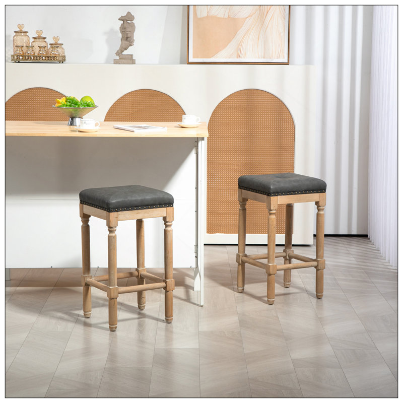 Ensemble de 2 tabourets de comptoir en bois touffeté 26 pouces