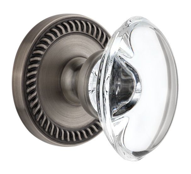 Rosace double avec bouton de porte en cristal Grandeur Newport Rosette, Étain antique