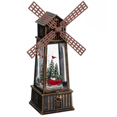 LED Truck with Cardinals in Windmill Plastic Water Lantern Table Décor, 12.25in. H
