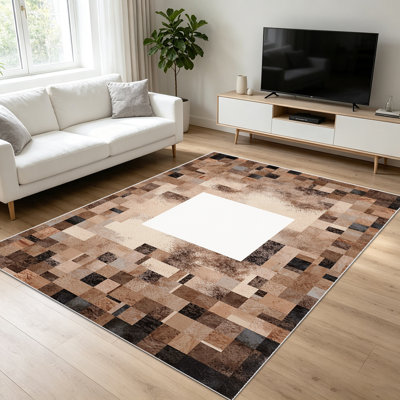 Tapis à motif géométrique 1PC pour le salon, doux et confortable, convient à toutes les saisons, facile à entretenir, tapis de sol intérieur lavable à la machine, convient à la chambre à coucher, à la salle à manger, au couloir, au patio, au balcon, à la maison, à la décoration extérieure.