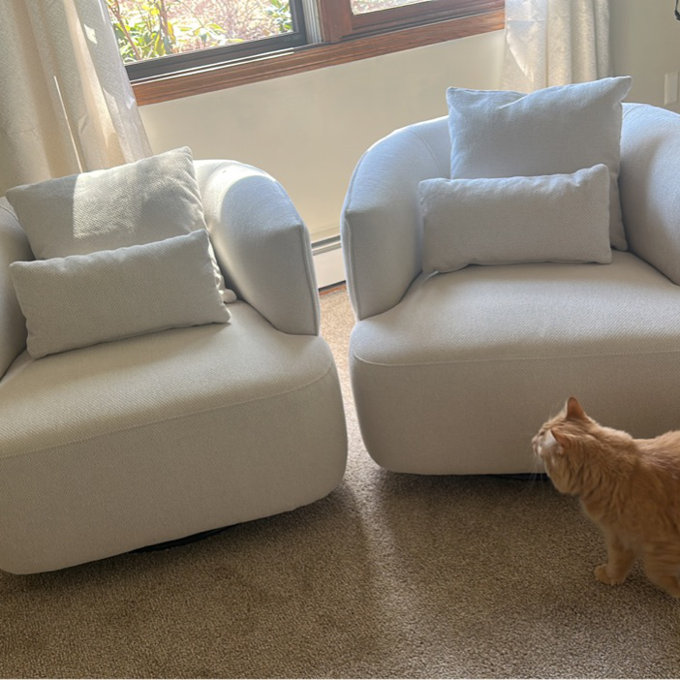 Darna 32.3" Wide Upholstered Swivel Accent Chair（Set Of 2） - Oat Chenille