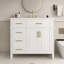 Meuble-lavabo autoportant 36 po avec comptoir d'évier, armoire en bois de pin et panneau de fibres à densité moyenne avec 4 tiroirs (1 tiroir rabattable), 2 portes et tablette réglable, lavabo en céramique, blanc