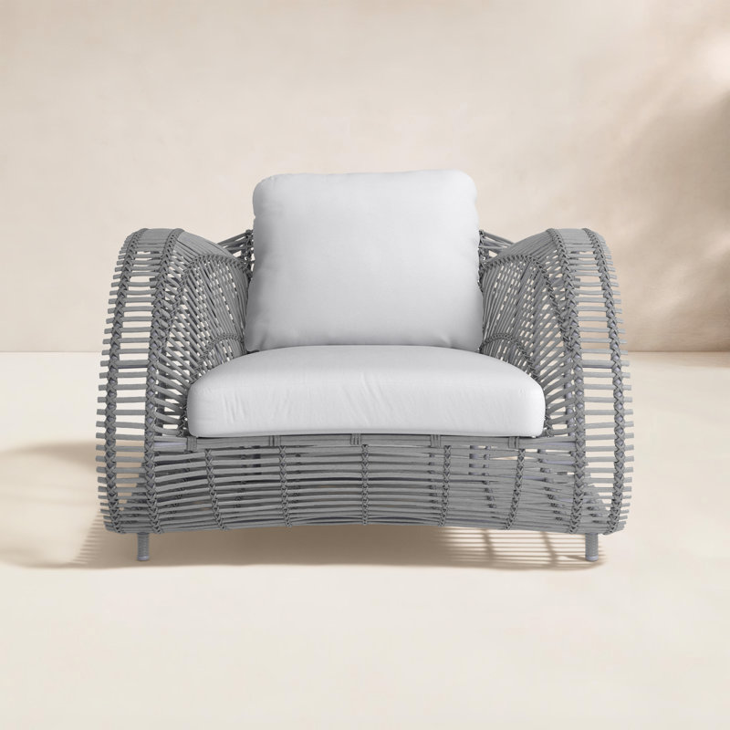Chaise de patio avec coussins Dochi, Toile blanche Sunbrella®