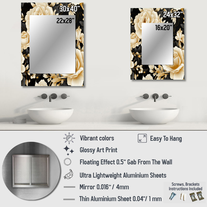 «Taeyon Elegant Beige Rose Harmony», décor de miroir mural floral unique, 40 po x 30 po