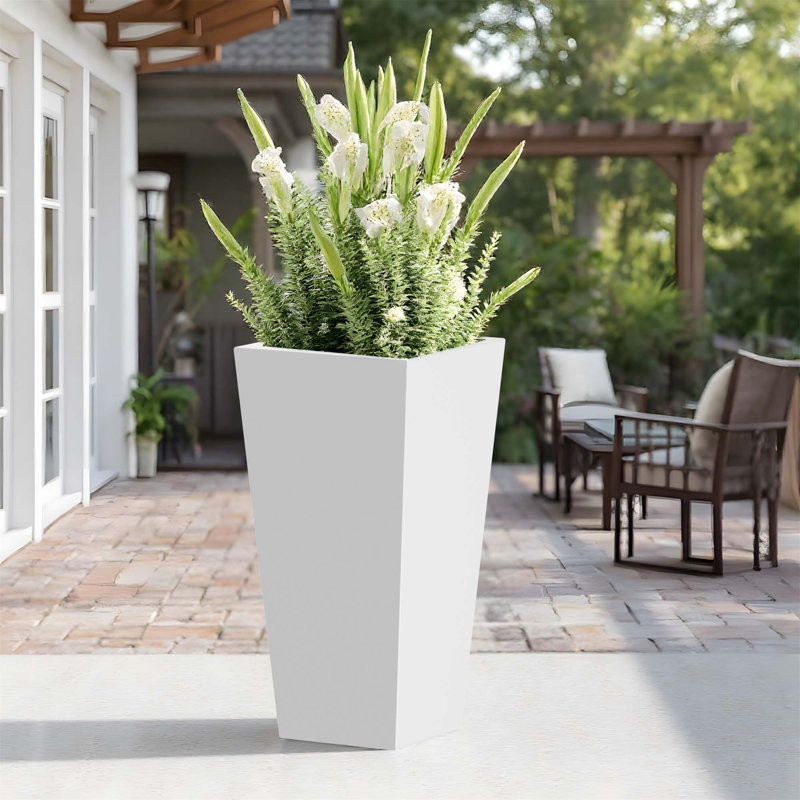 Versatile Metal Planter for All Settings with Excellent Drainage and Durability, 15" H x 15" W x 30" D, White