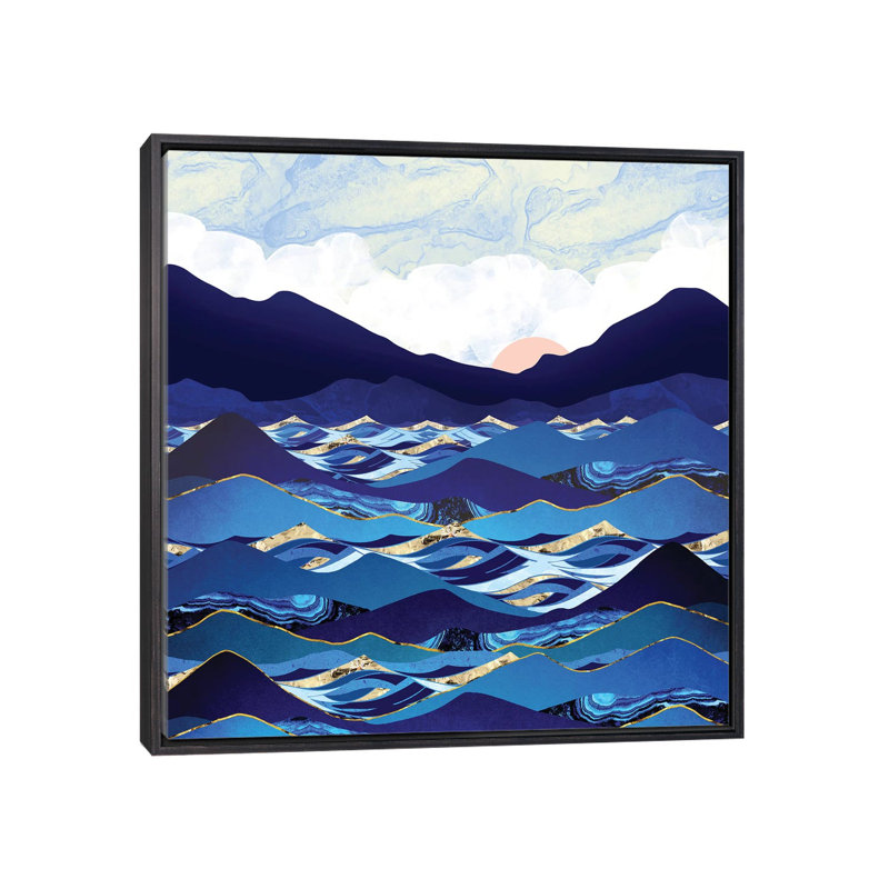 Bleu océan - imprimé, Cadre flottant noir patiné, H 18 po x l 18 po x 1,5 po
