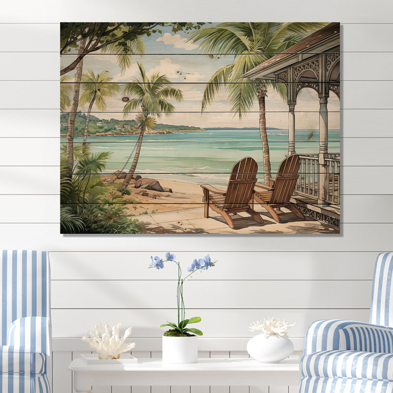 Chaises de sérénité insulaires au bord de la plage - Tropical côtier sur bois, H 34 po x l 44 po