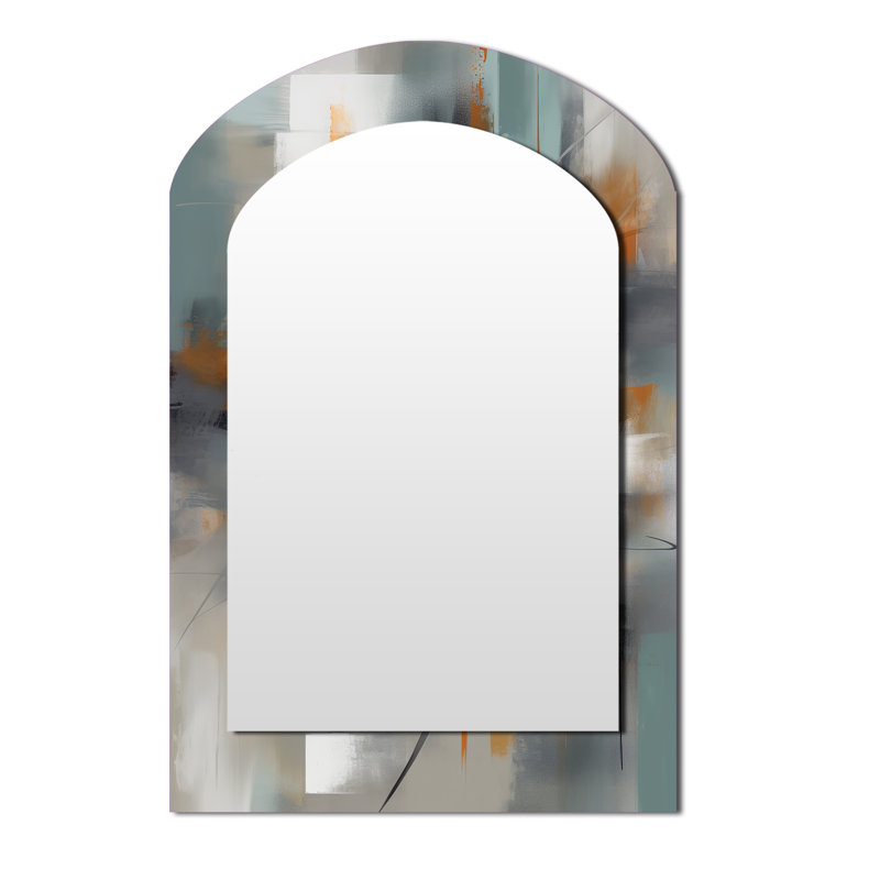 Abstract Design Shapes III - Abstract Collages Asymmetrical Unique Mirror, Orange Arch Large Wall Mirror, Printed Metal Art