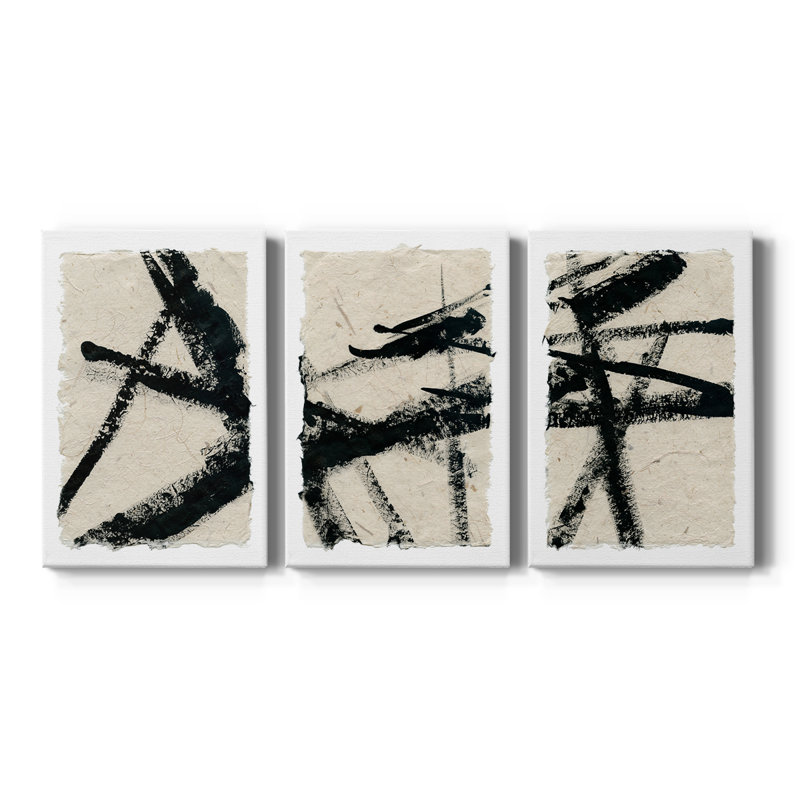 Lines Crossed I - Toile tendue avec châssis sur mesure - 3 pièces, H 27 po x l 54 po