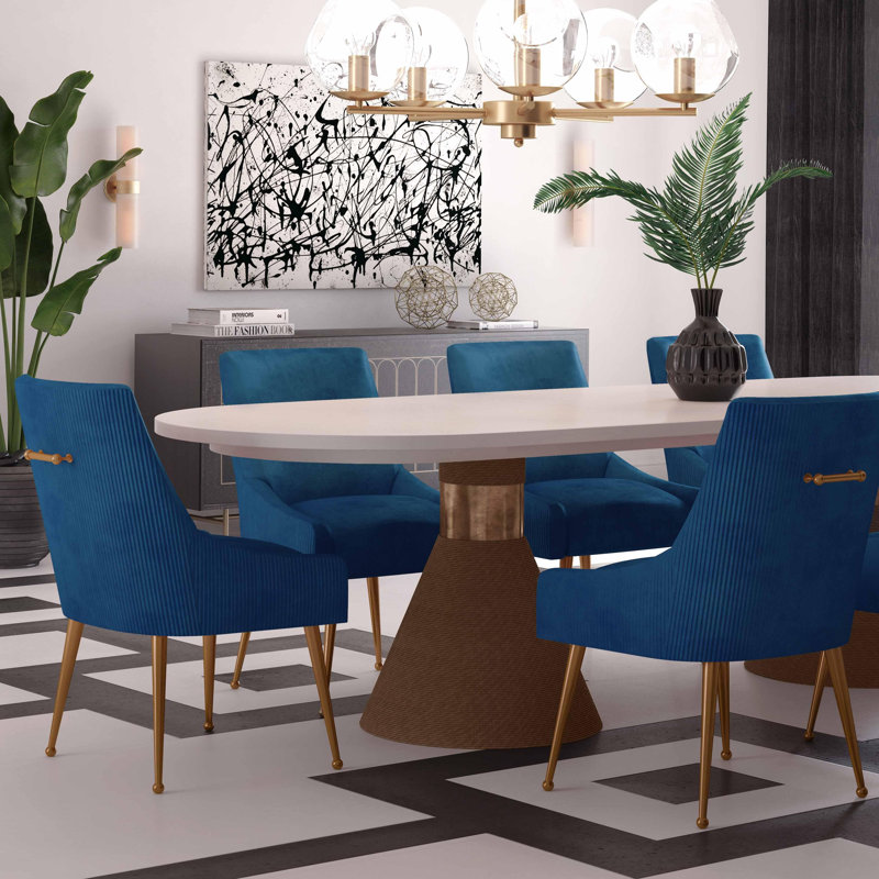 19'' H Velvet Upholstered Side Chair, Navy Velvet, Gold