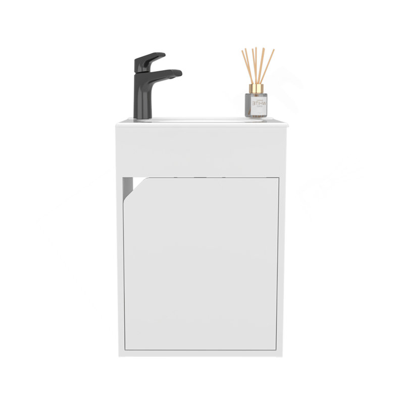 Bathroom Vanity With Sink, 1 Door, White, White