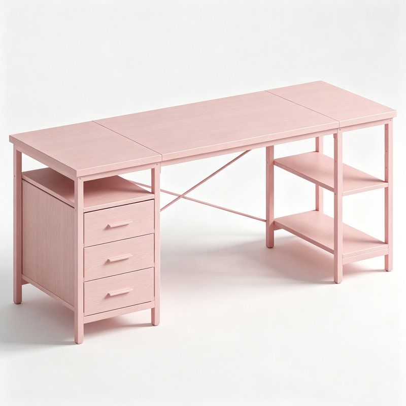 Metal Base Computer Desk, 75cm H x 140cm W x 60cm D, Pink/Pink