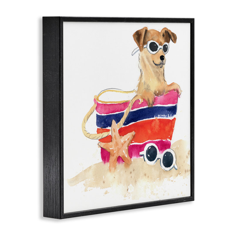 «Sandy Dog in Beach Bag», estampe numérique encadrée par Geoff Allen, Giclée encadrée noir minuit, H 24 po x l 24 po