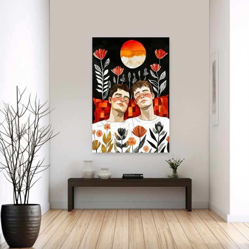 «Peaceful Folk Dream», art moderne moderne, plante paisible, 60" H x 40" W