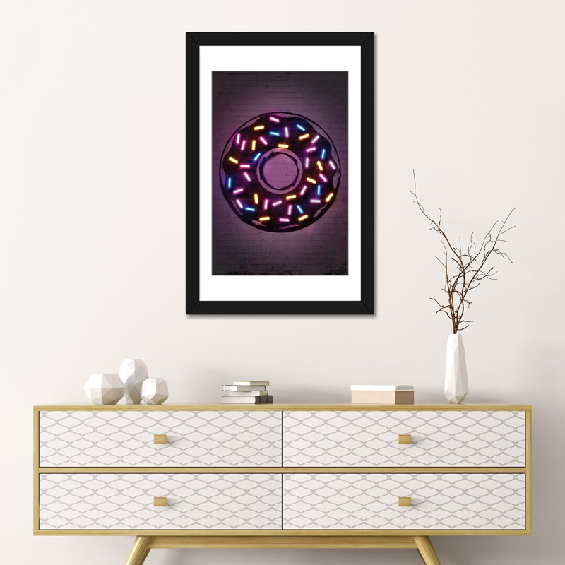 «Donut», reproduction d'impression sur toile, H 24 po x l 16 po x P 1 po, Papier avec cadre noir, Blanc