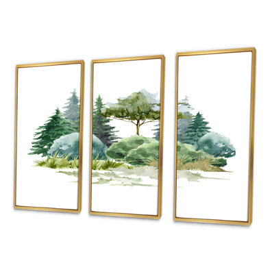 Nature, forêt, pelouse, brousse d'arbres, herbe II - ensemble d'art mural sur toile encadré champêtre