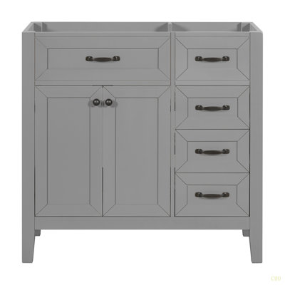 Meuble-lavabo 36 po sans lavabo, base d'armoire seulement, armoire de salle de bain avec tiroirs, structure solide et panneau de fibres à densité moyenne