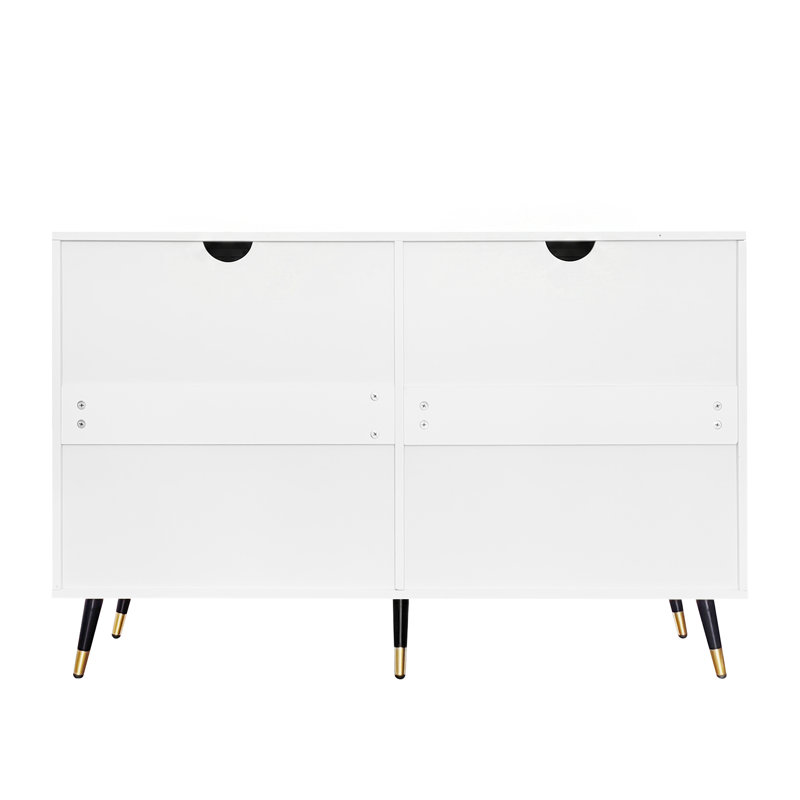 Modern Fluted 6-Drawer Standard Accent Cabinet with Gold Handles Storage Sideboard, White