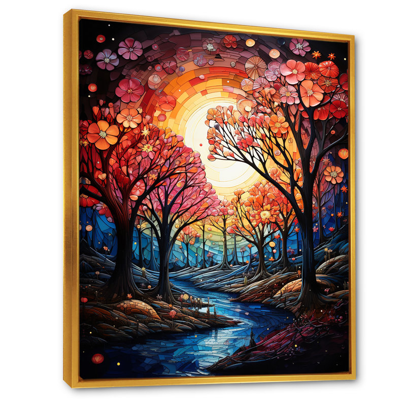 Toile mauve et rose IV sur toile, Cadre flottant doré, H 40 po x l 30 po